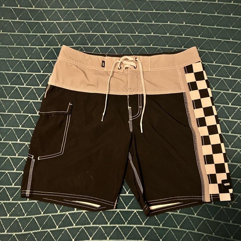 Vans Men's Black and Tan Checkered Board Shorts